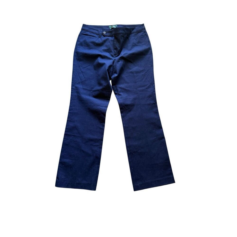 NWT Lauren Ralph Lauren Womens Navy Blue Adelle Cotton Blend Chino Pants Size 14